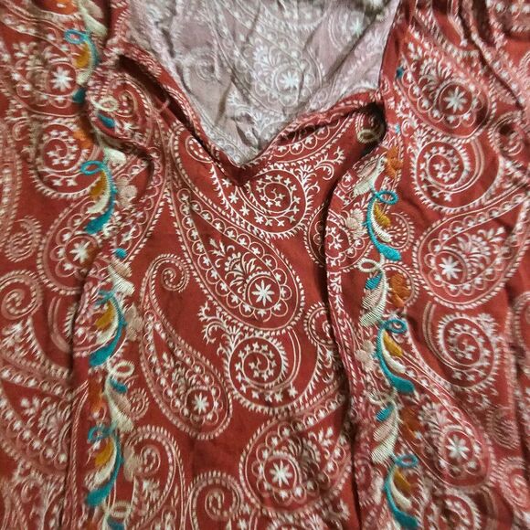 Savanna Jane Top Shirt Womens Large Red Orange Embroidered Boho Peasant Casual - Picture 3 of 11